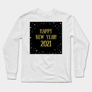 happy new year! 2021 holiday blue teal gold yellow stars pattern Long Sleeve T-Shirt